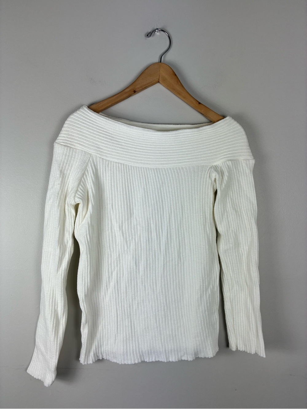 Zara Off-Shoulder Ribbed Sweater Top Ivory Casual NEW M Long Sleeveless Preppy